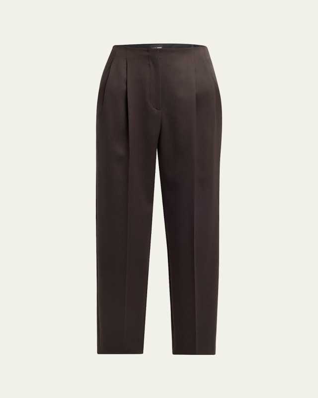 Pleated Wool Straight-Leg Ankle Trousers